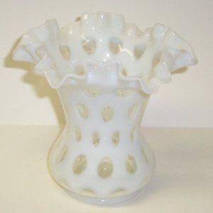 Fenton White COIN SPOT 6 1/4 Inch High Ruffled Top Flower Vase